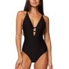 Monte & Lou Horizon Texture Cross Strap Plunge One Piece | Bikini Tops