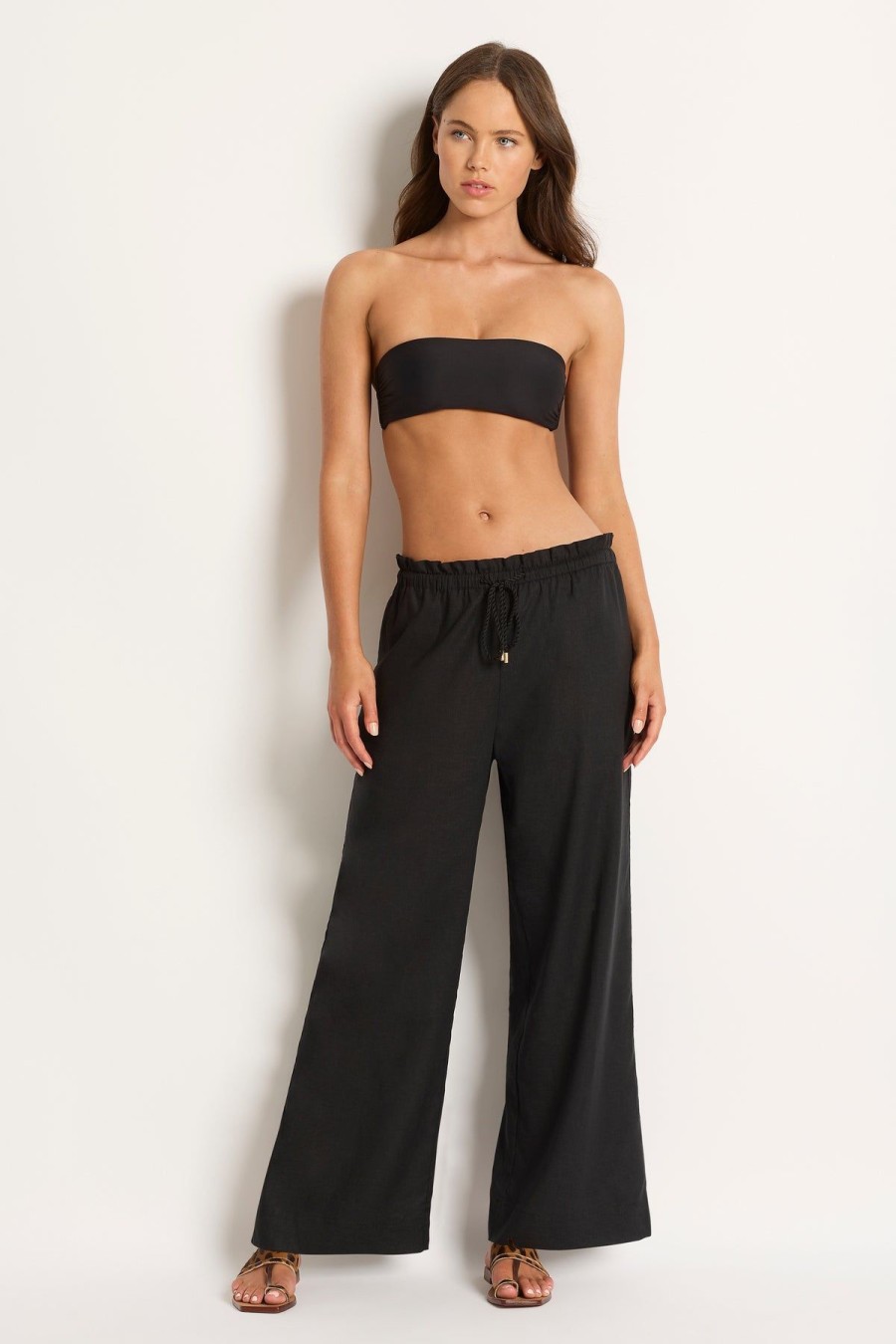 Monte & Lou Ml Separates Paper Bag Waist Pant Black | Bikini Tops