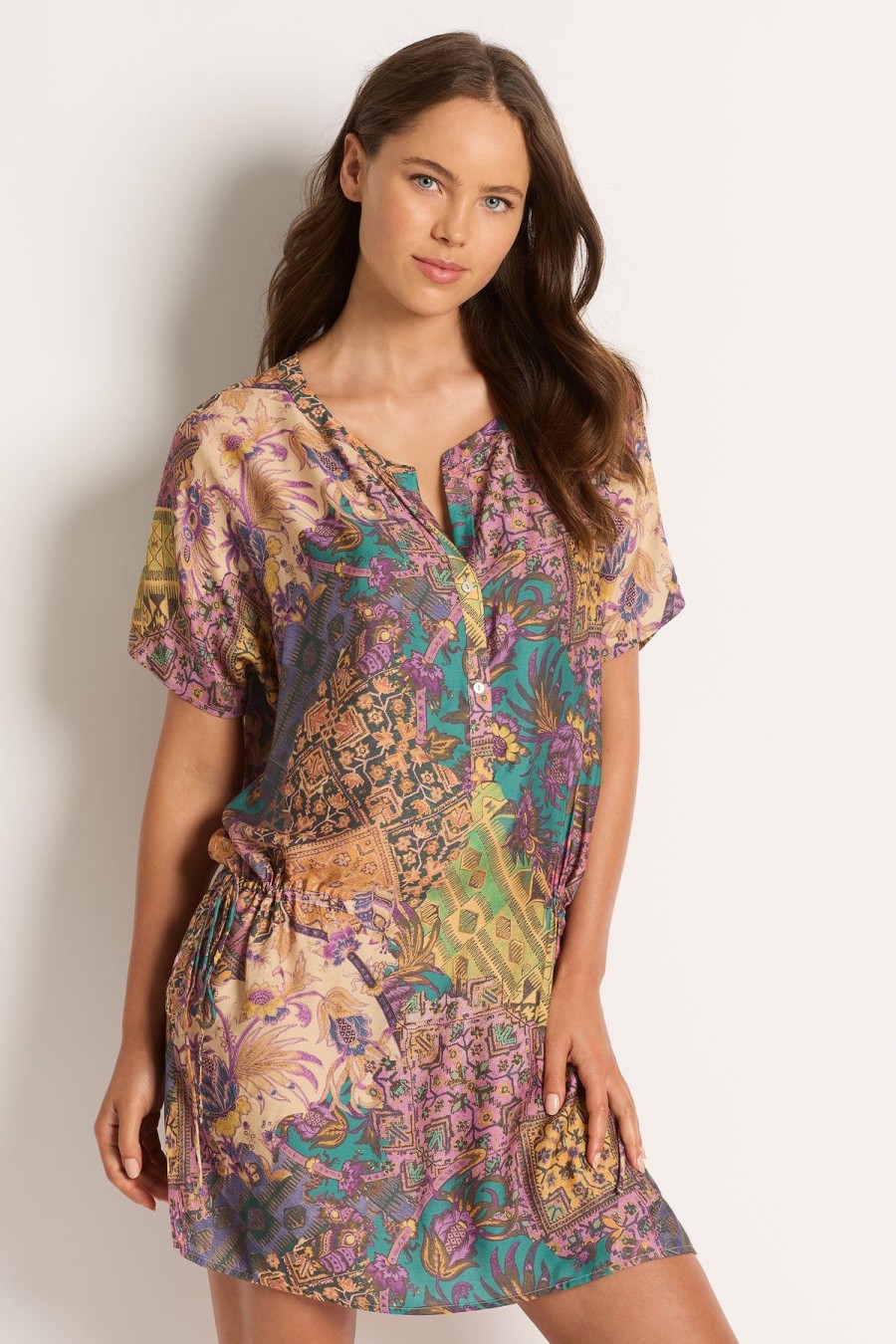 Monte & Lou Short Sleeve Shirt Dress Willow | Bikini Tops