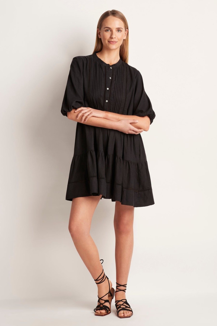 Monte & Lou Tiered Mini Dress Black | Bikini Tops